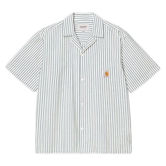 Camicia Carhartt Wip S/S Leavel Shirt -Leavel Stripe, Blue River