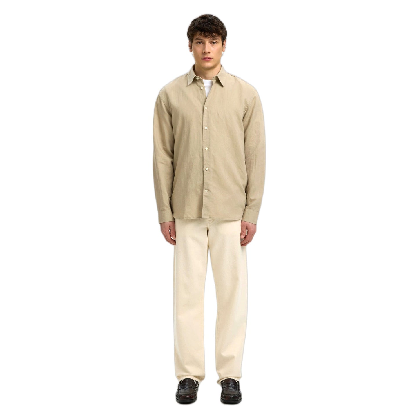 Camicia Selected Homme Regular Claus Clay Linen Blend LS Shirt - Beige