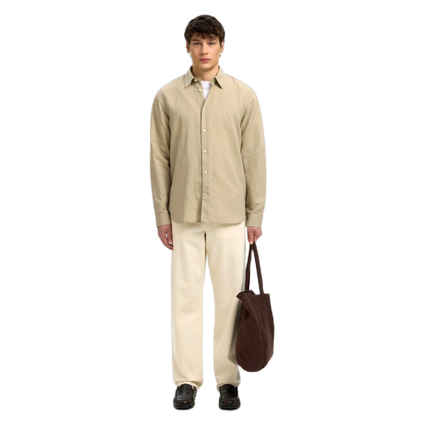 Camicia Selected Homme Regular Claus Clay Linen Blend LS Shirt - Beige