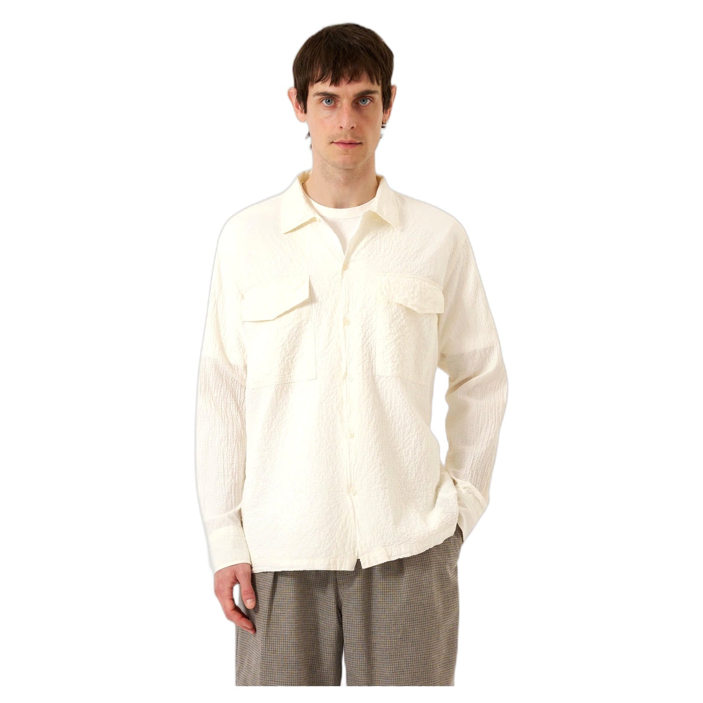 Camicia Universal Works Attendant Shirt Arten Seersucker - Ecru