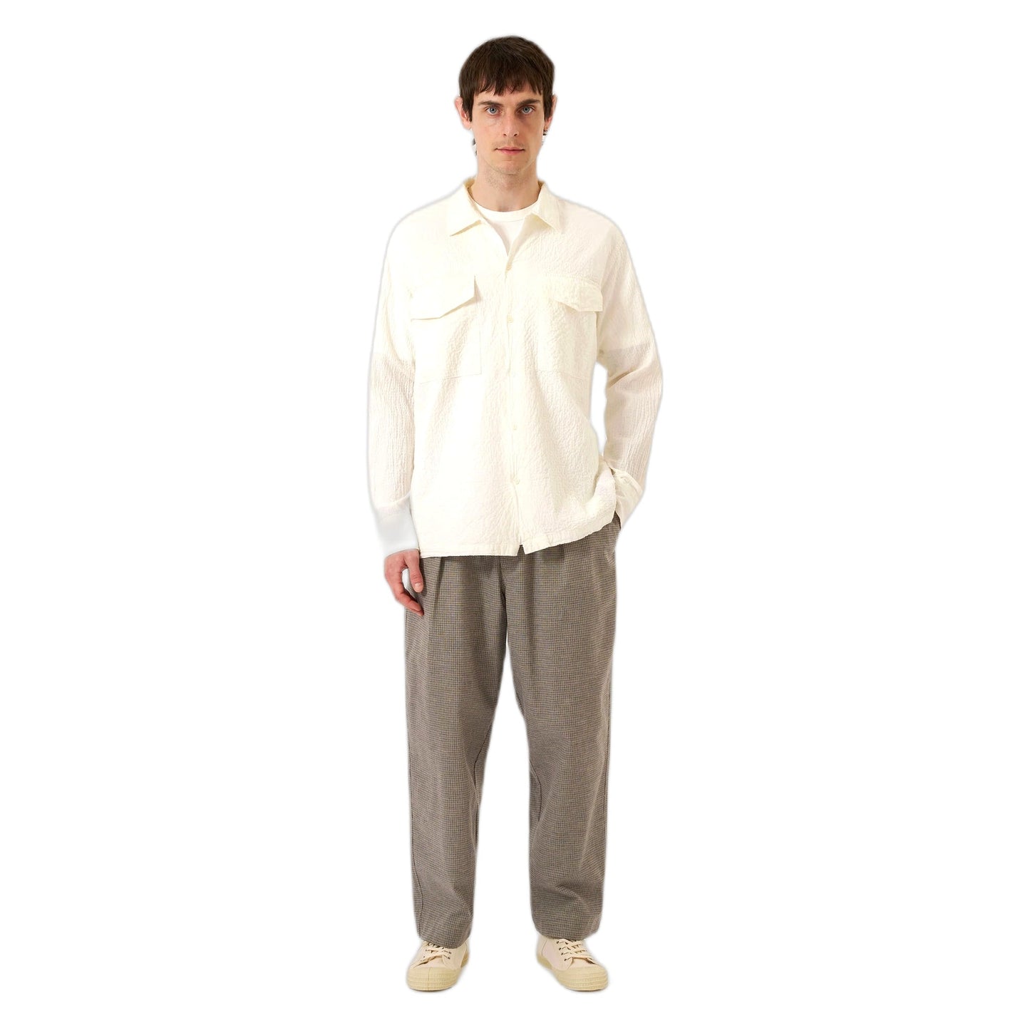 Camicia Universal Works Attendant Shirt Arten Seersucker - Ecru