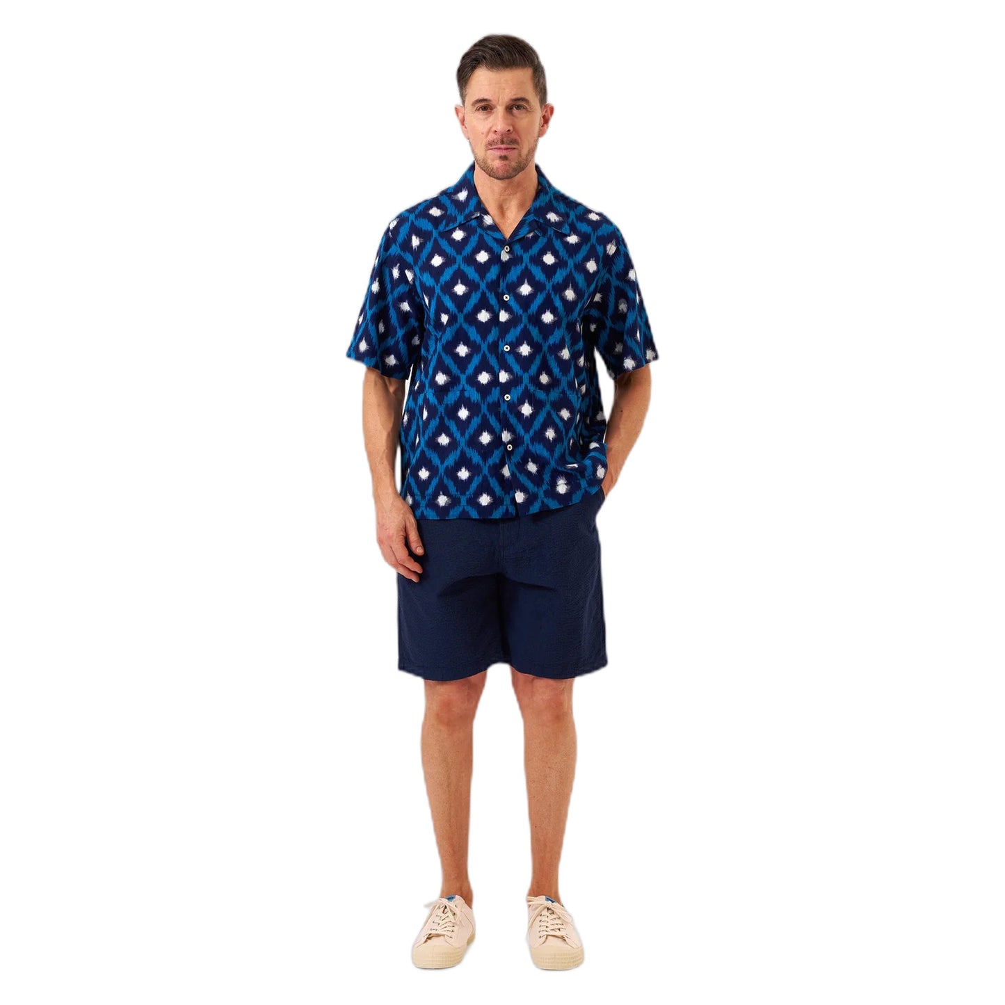 Camicia Universal Works Deck Shirt Diamond Ikat - Indigo