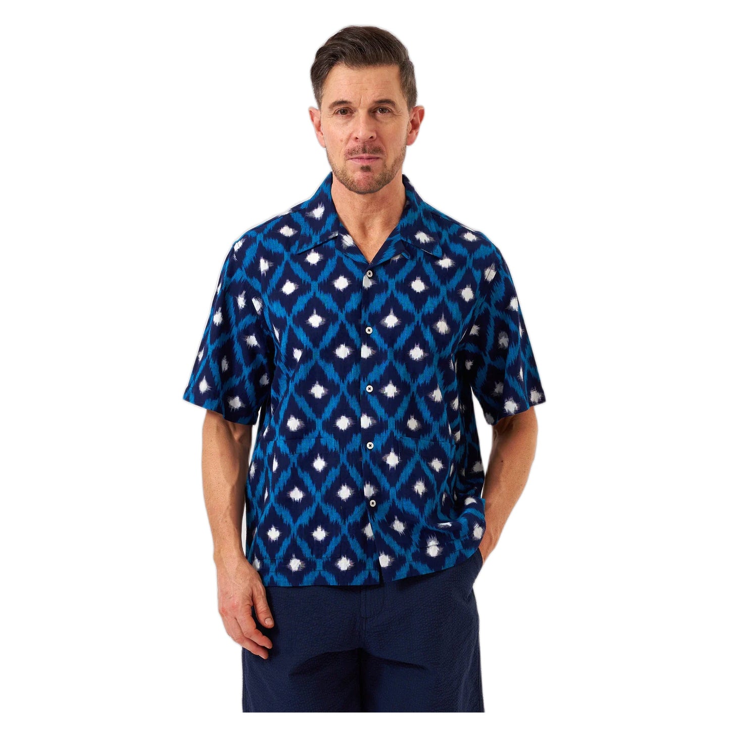Camicia Universal Works Deck Shirt Diamond Ikat - Indigo