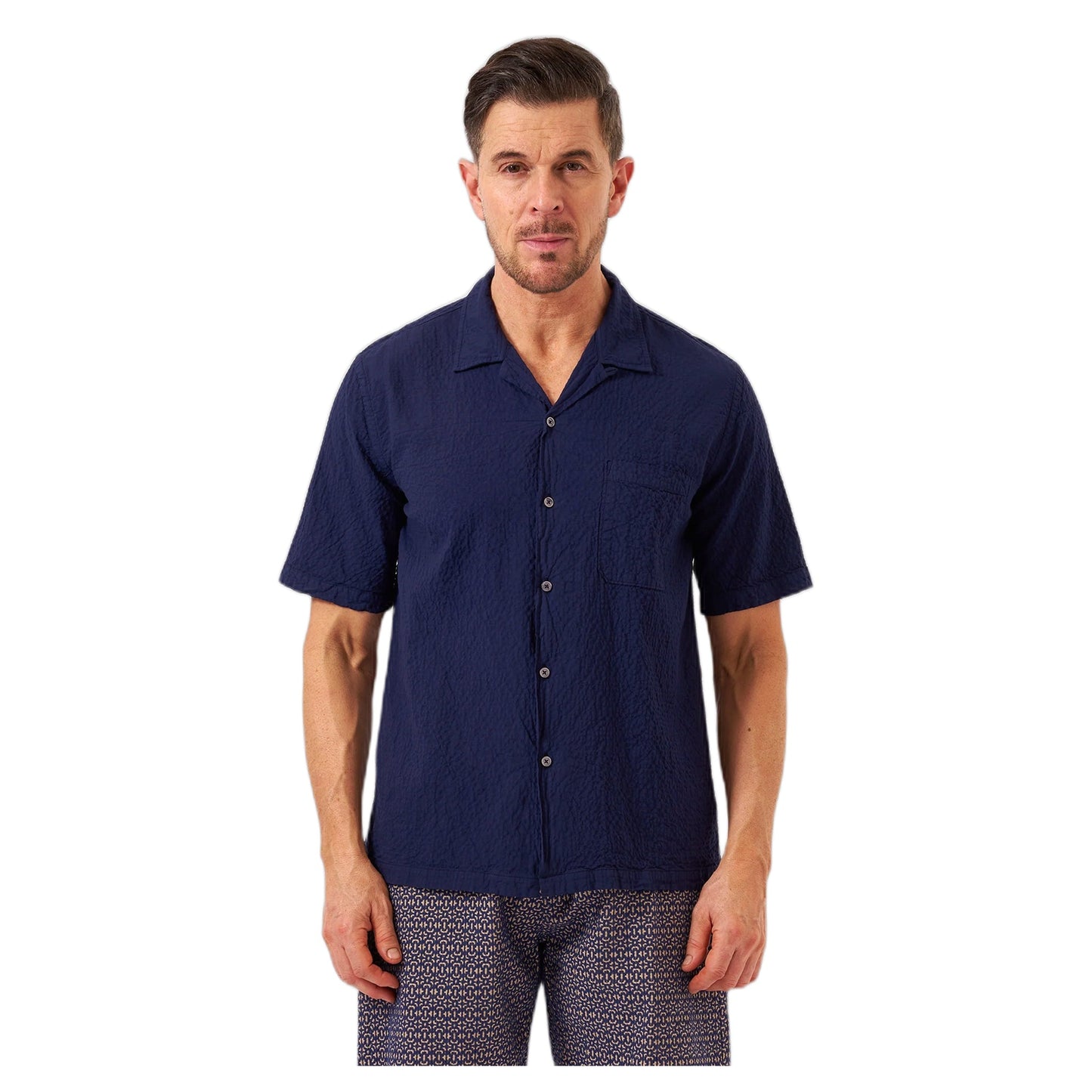 Camicia Universal Works Road Shirt Arten Seersucker - Navy