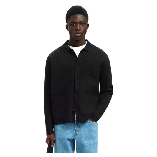 Cardigan Selected Homme Mike Light Relaxed Polo Cardigan - Nero - Maglieria di Selected Homme | Francis Concept