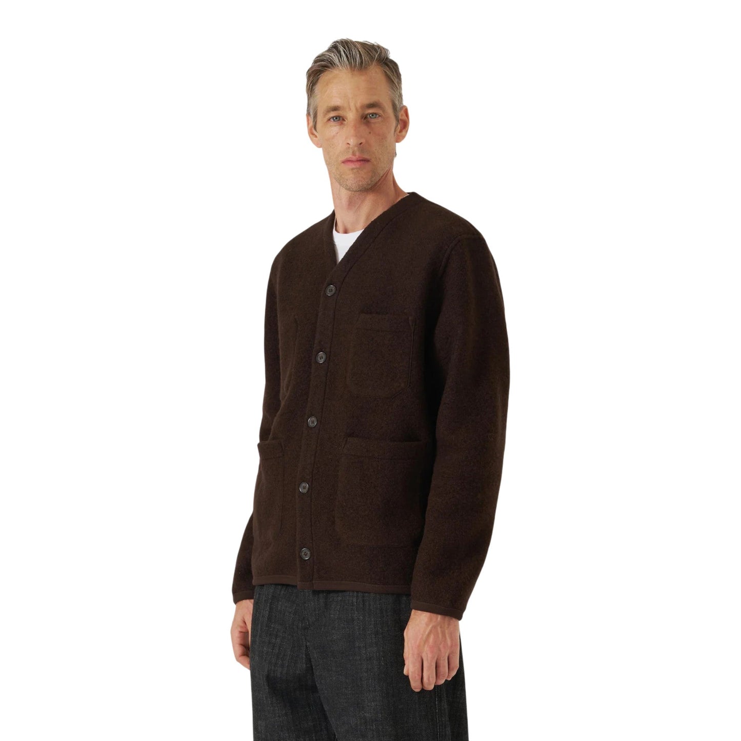 Cardigan Universal Works Wool Fleece - Brown - Giacca di Universal Works | Francis Concept