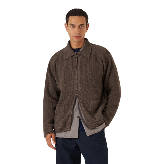 Cardigan Universal Works Zip Cardigan Eco Wool - Brown - Maglieria di Universal Works | Francis Concept