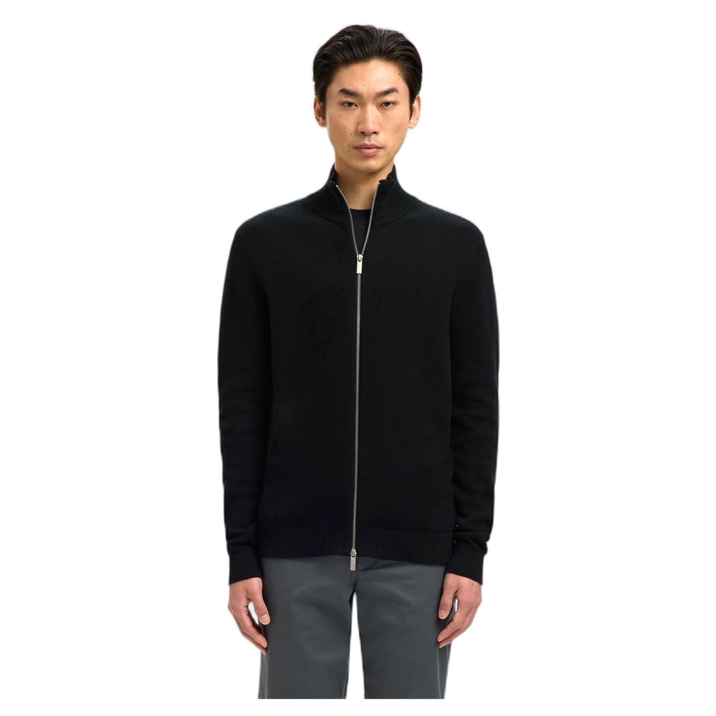 Cardigan Zip Selected Homme LS Knit Structure Full Zip In Cotone - Nero - Maglieria di Selected Homme | Francis Concept