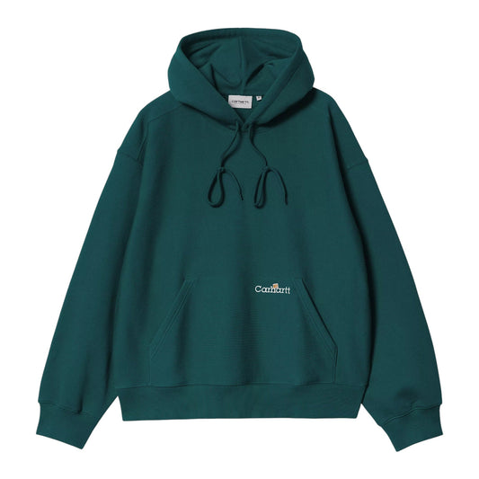 Carhartt Wip Hooded Label Script Sweat - Malachite - Felpe di Carhartt Wip | Francis Concept