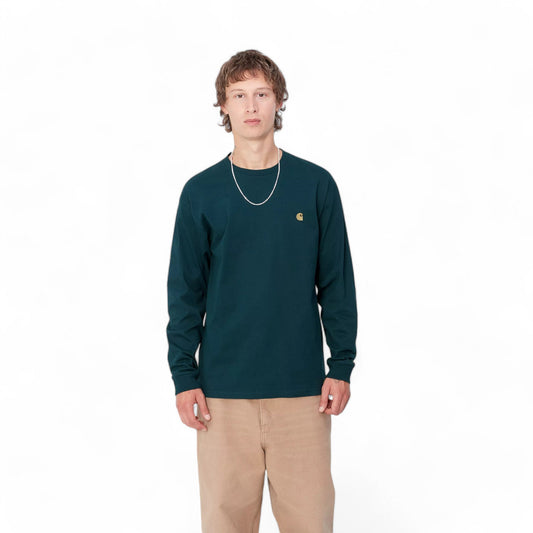 Carhartt Wip L/S Chase T-Shirt - Duck Blue / Gold - Long Sleeve di Carhartt Wip | Francis Concept