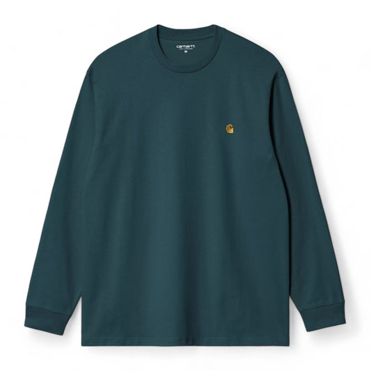 Carhartt Wip L/S Chase T-Shirt - Duck Blue / Gold - Long Sleeve di Carhartt Wip | Francis Concept