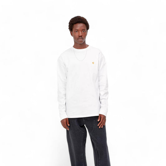 Carhartt Wip L/S Chase T-Shirt - White / Gold - Long Sleeve di Carhartt Wip | Francis Concept
