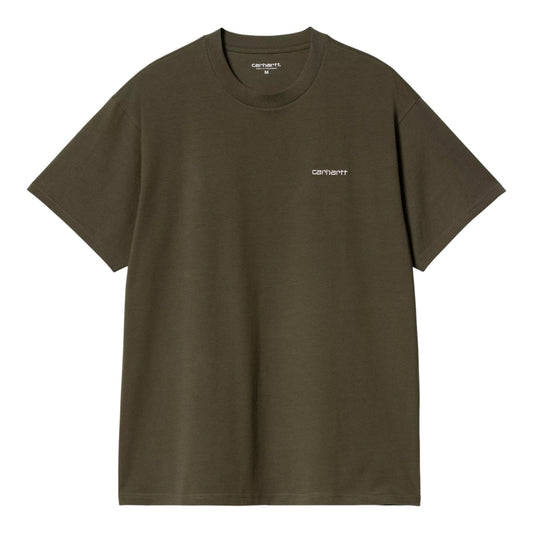 Carhartt Wip S/S Script Embroidery T-Shirt - Turtle / Air Pink - T-Shirt di Carhartt Wip | Francis Concept