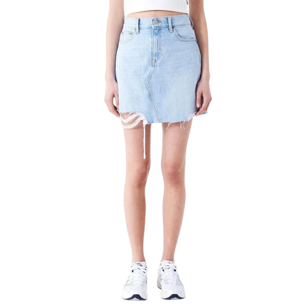 Gonna Dr. Denim Echo Skirt -Blue Stream Light Trashed Hem Francis Concept