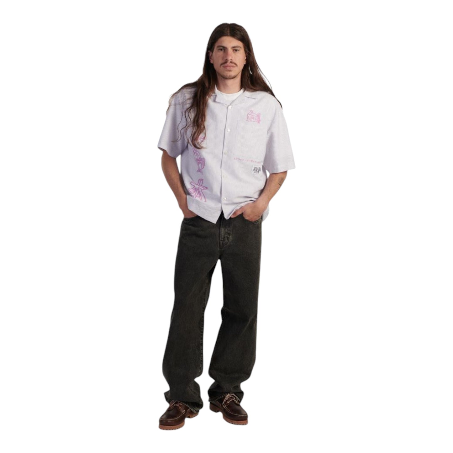 Camicia Edwin Reader S Club Shirt SS - Lilla / White Francis Concept