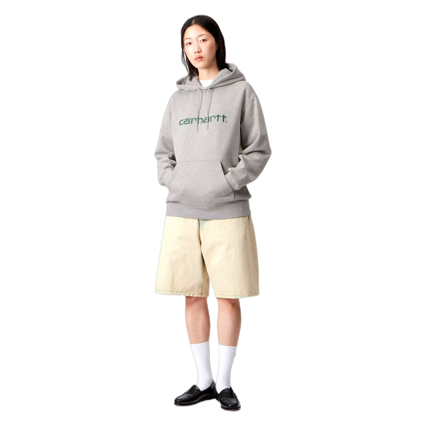 Felpa Carhartt Wip W' Hooded Carhartt Sweatshirt - Grey Heather / Dark Fir - Felpe di Carhartt Wip | Francis Concept