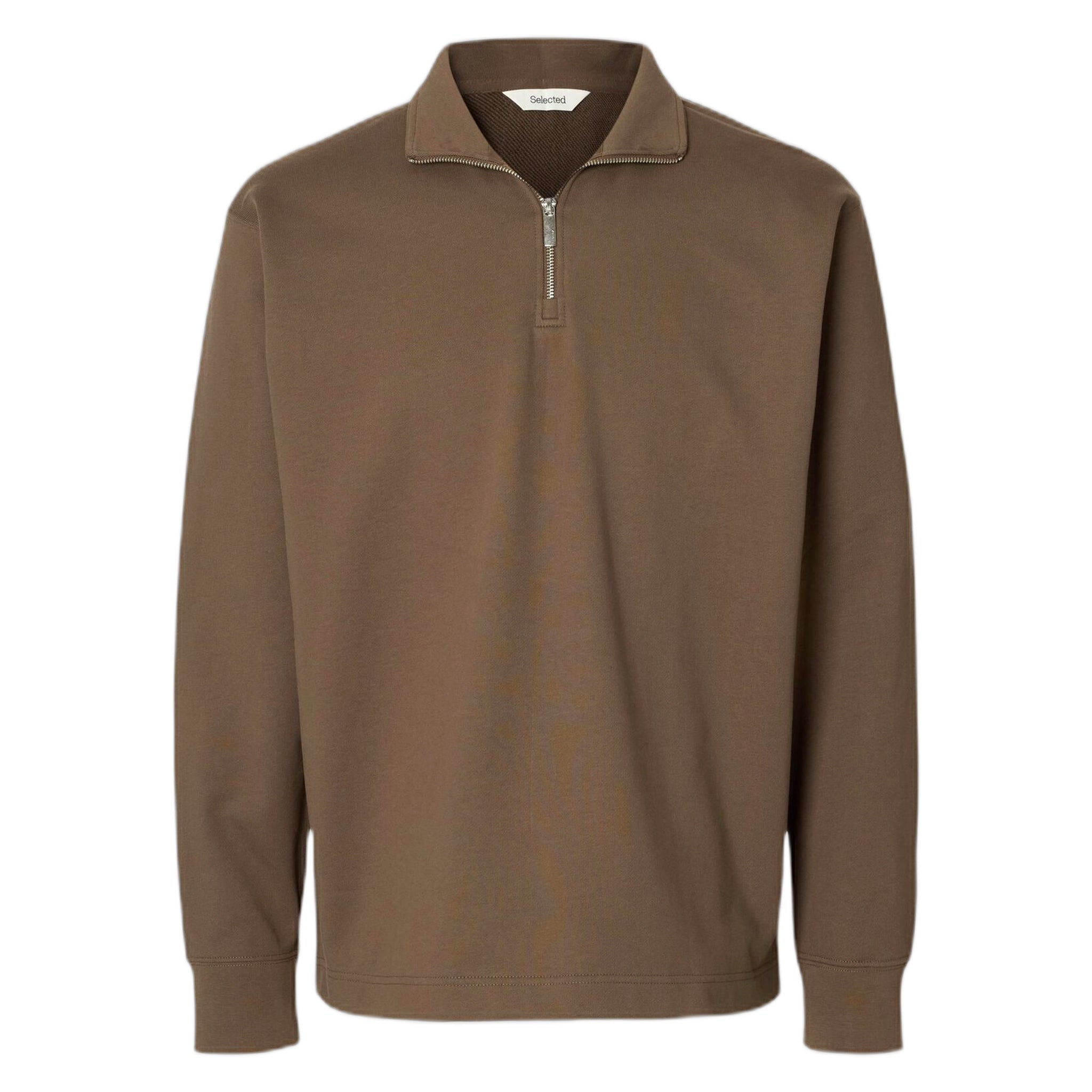 Felpa mezza Zip Selected Homme Relax Luke Ls Half Zip Sweat - Chocolate Chip - Felpe di Selected Homme | Francis Concept