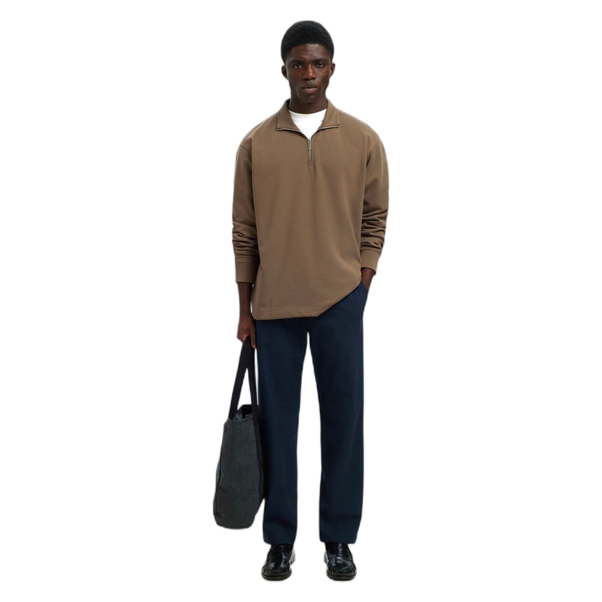 Felpa mezza Zip Selected Homme Relax Luke Ls Half Zip Sweat - Chocolate Chip - Felpe di Selected Homme | Francis Concept