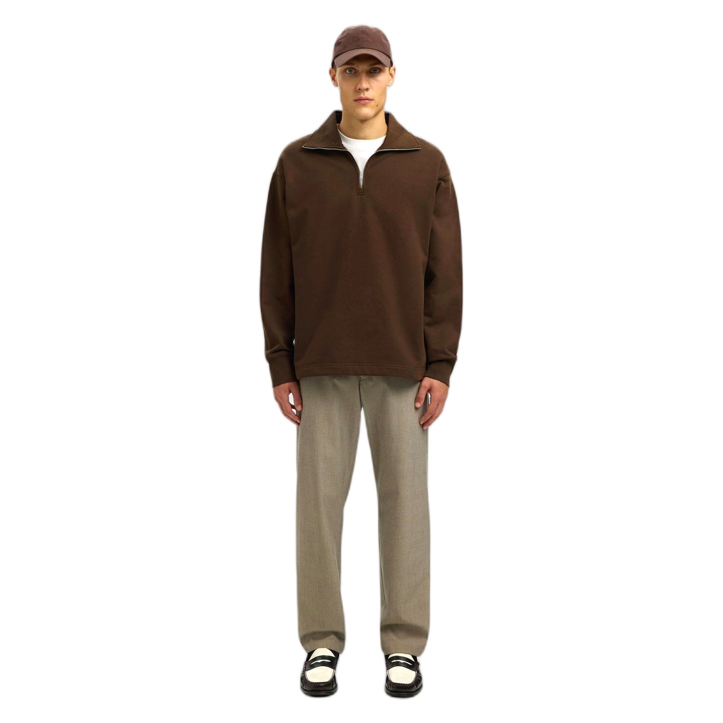 Felpa Selected Homme Relax Aron Ls Half Zip Sweat - Marrone - Felpe di Selected Homme | Francis Concept