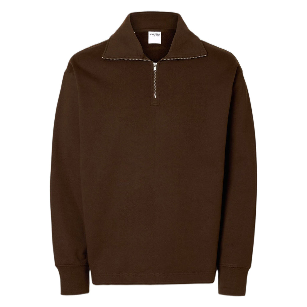 Felpa Selected Homme Relax Aron Ls Half Zip Sweat - Marrone - Felpe di Selected Homme | Francis Concept