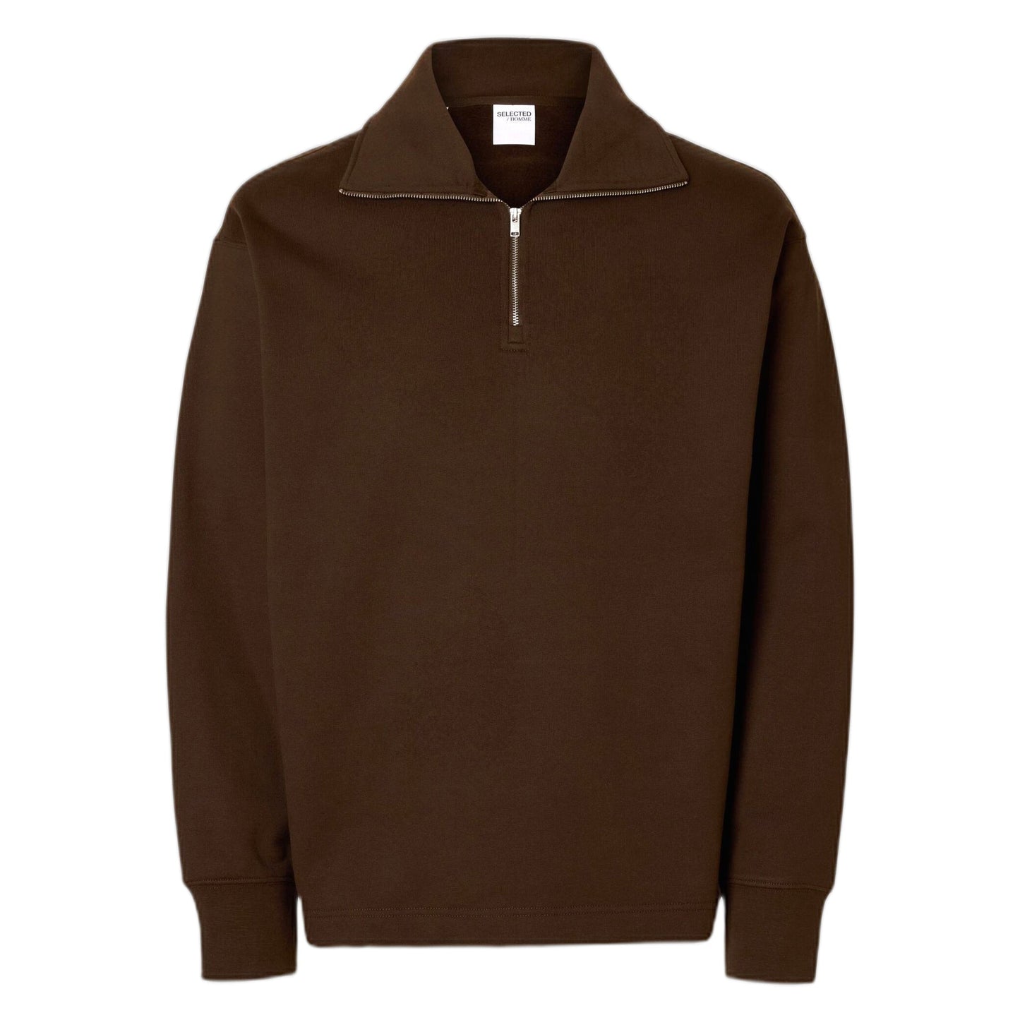 Felpa Selected Homme Relax Aron Ls Half Zip Sweat - Marrone - Felpe di Selected Homme | Francis Concept