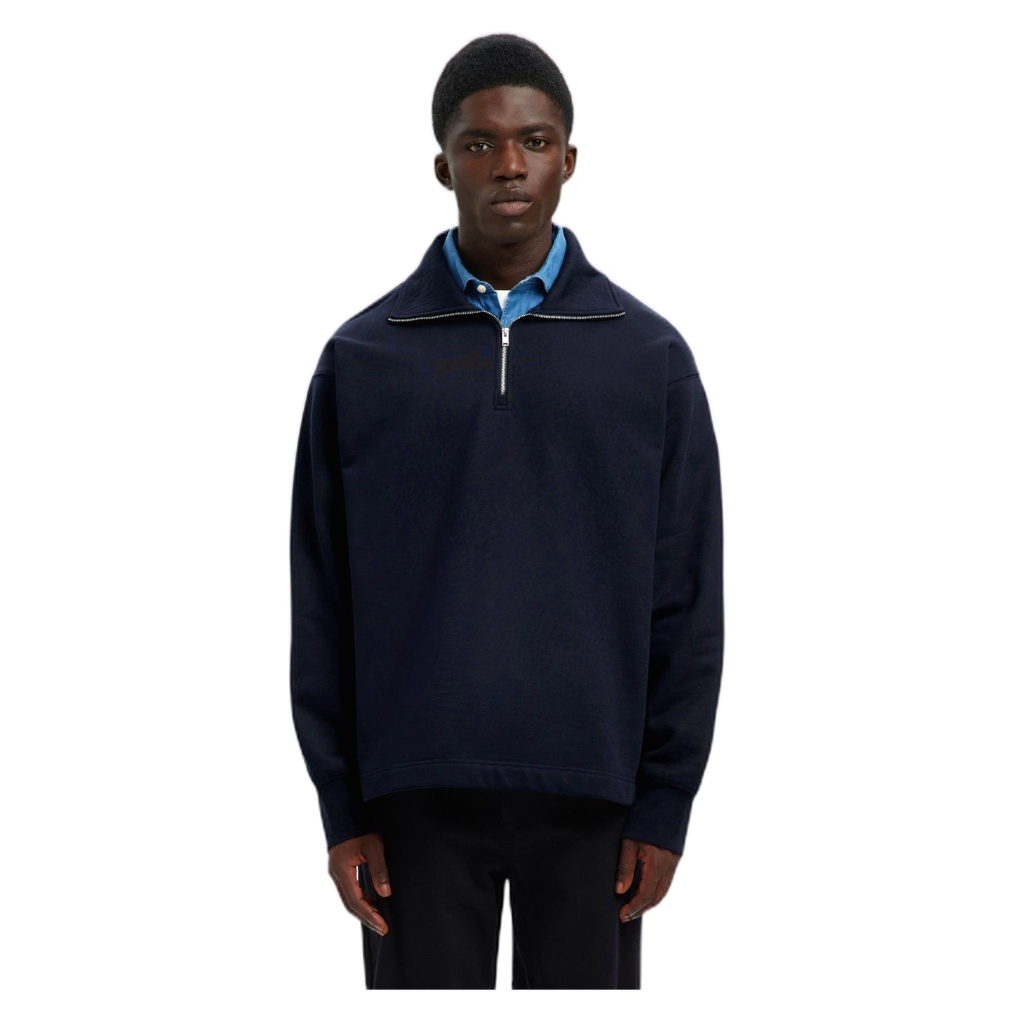 Felpa Selected Homme Relax Aron Ls Half Zip Sweat - Navy - Felpe di Selected Homme | Francis Concept