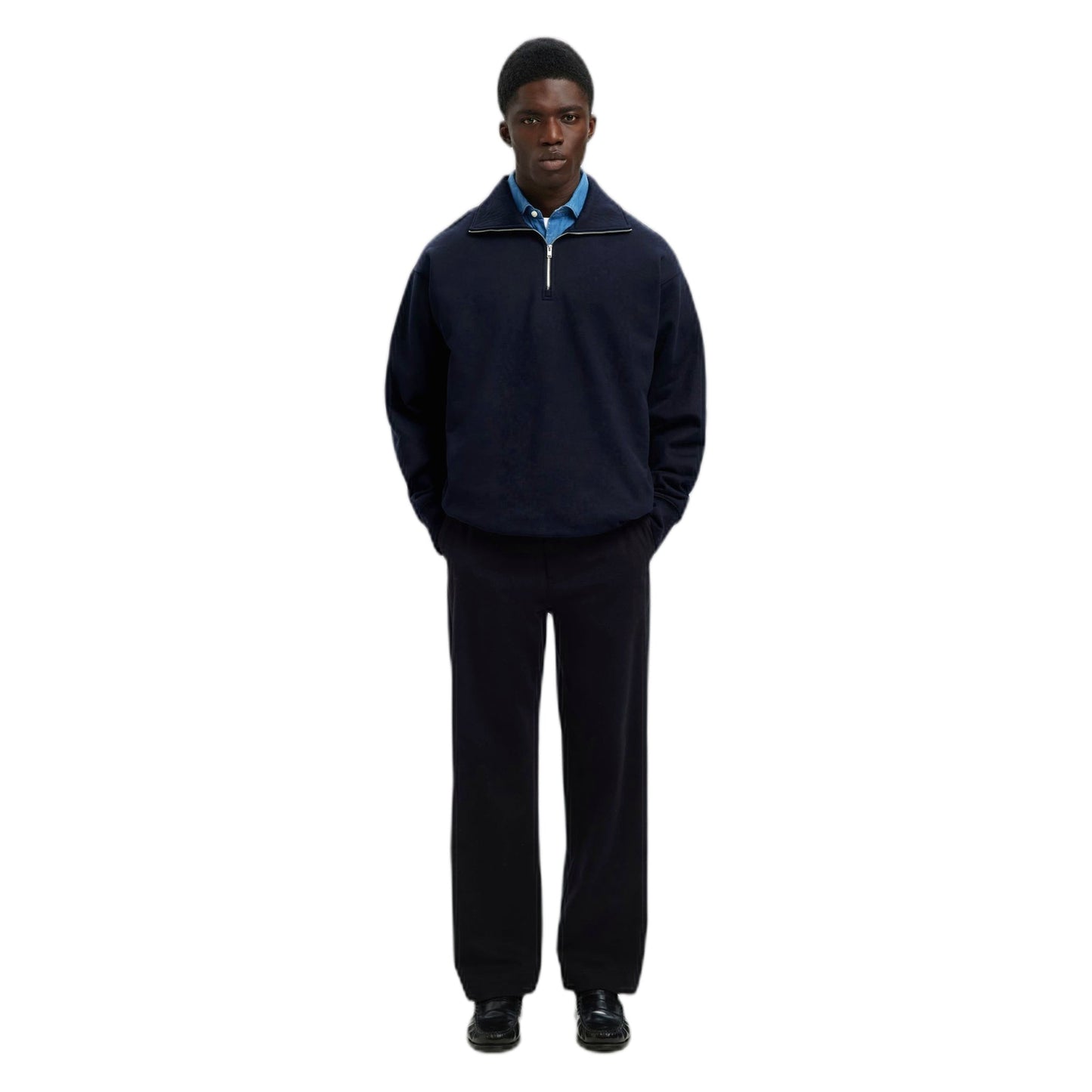 Felpa Selected Homme Relax Aron Ls Half Zip Sweat - Navy - Felpe di Selected Homme | Francis Concept