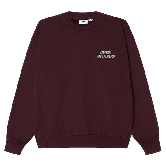 Felpe Obey Studios Faded Crew Fleece - Winetasting Faded Wash - Felpe di Obey | Francis Concept