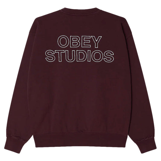 Felpe Obey Studios Faded Crew Fleece - Winetasting Faded Wash - Felpe di Obey | Francis Concept