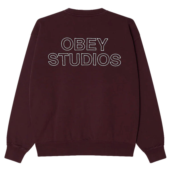 Felpe Obey Studios Faded Crew Fleece - Winetasting Faded Wash - Felpe di Obey | Francis Concept