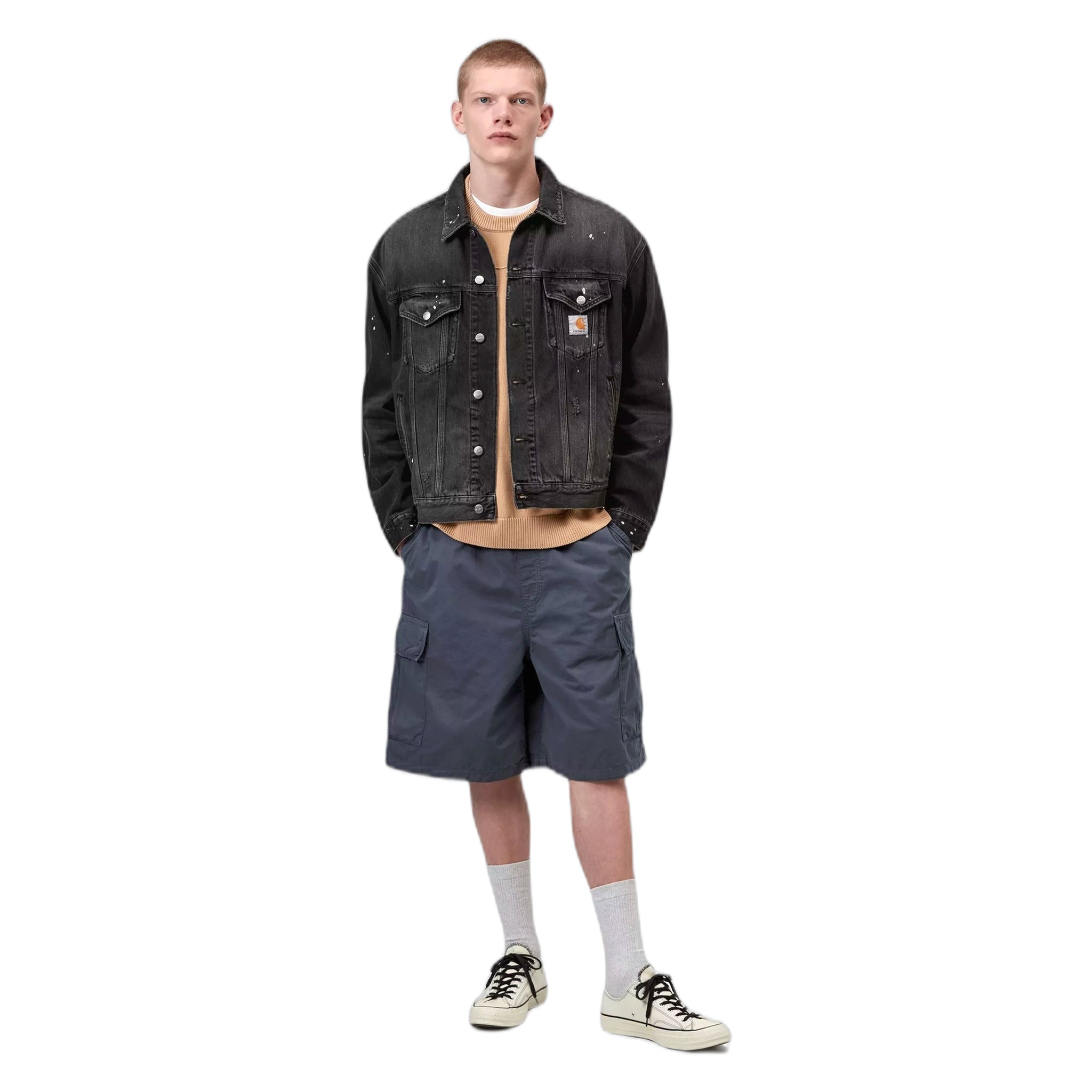 Giacca Carhartt Wip Helston Jacket - Black destroy wash, splatter - Giacche di Carhartt Wip | Francis Concept