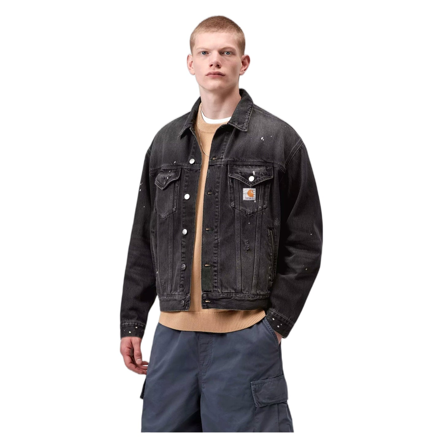 Giacca Carhartt Wip Helston Jacket - Black destroy wash, splatter
