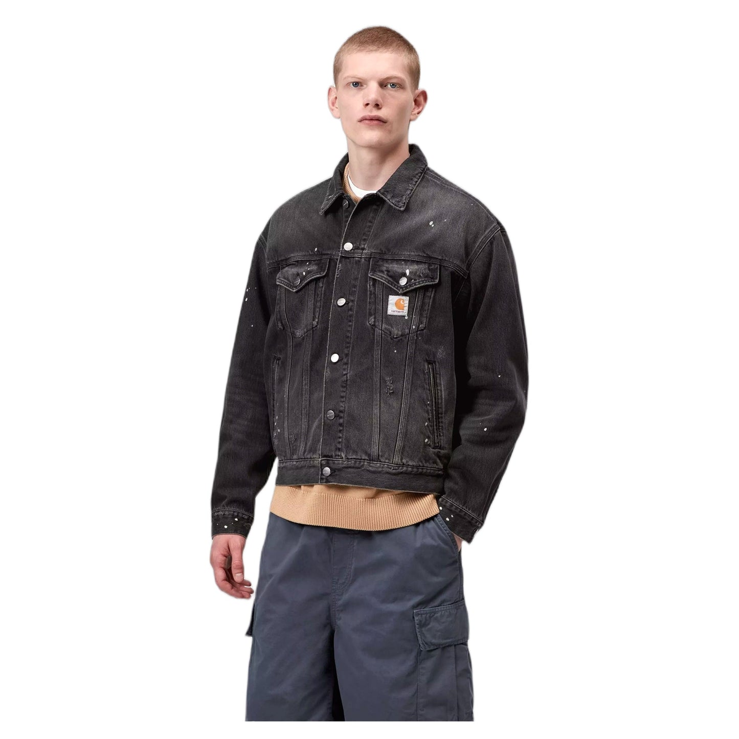 Giacca Carhartt Wip Helston Jacket - Black destroy wash, splatter