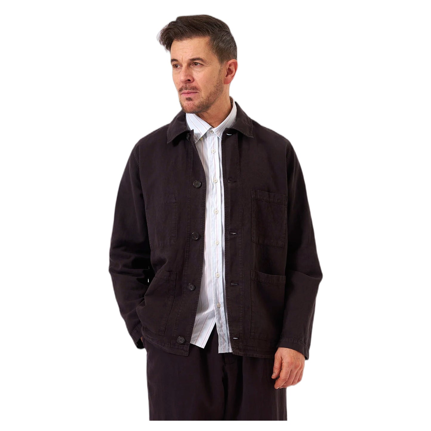Giacca Universal Works Coverall Jacket Lyo Linen Mix - Licorice - Giacche di Universal Works | Francis Concept