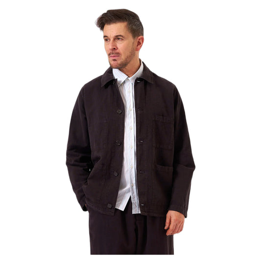 Giacca Universal Works Coverall Jacket Lyo Linen Mix - Licorice - Giacche di Universal Works | Francis Concept