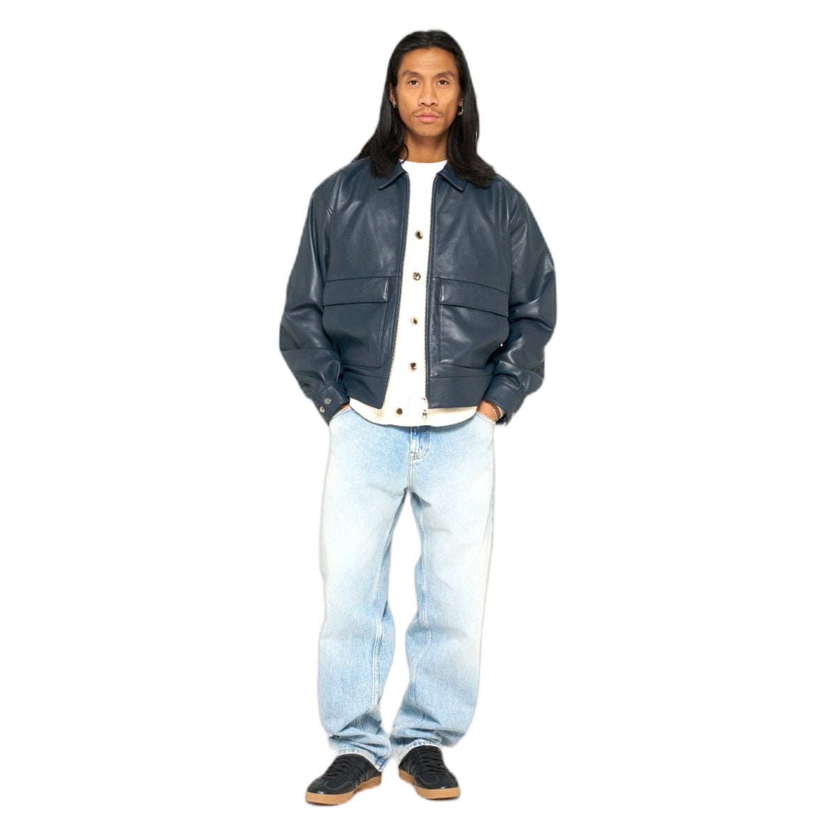 Giacca Edwin In Pelle Dogma Jacket - Dark Navy