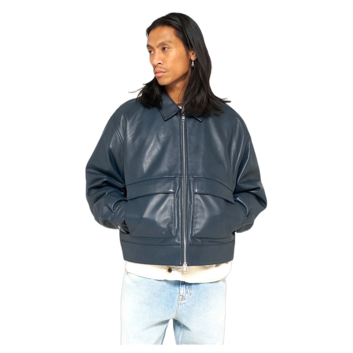 Giacca Edwin In Pelle Dogma Jacket - Dark Navy