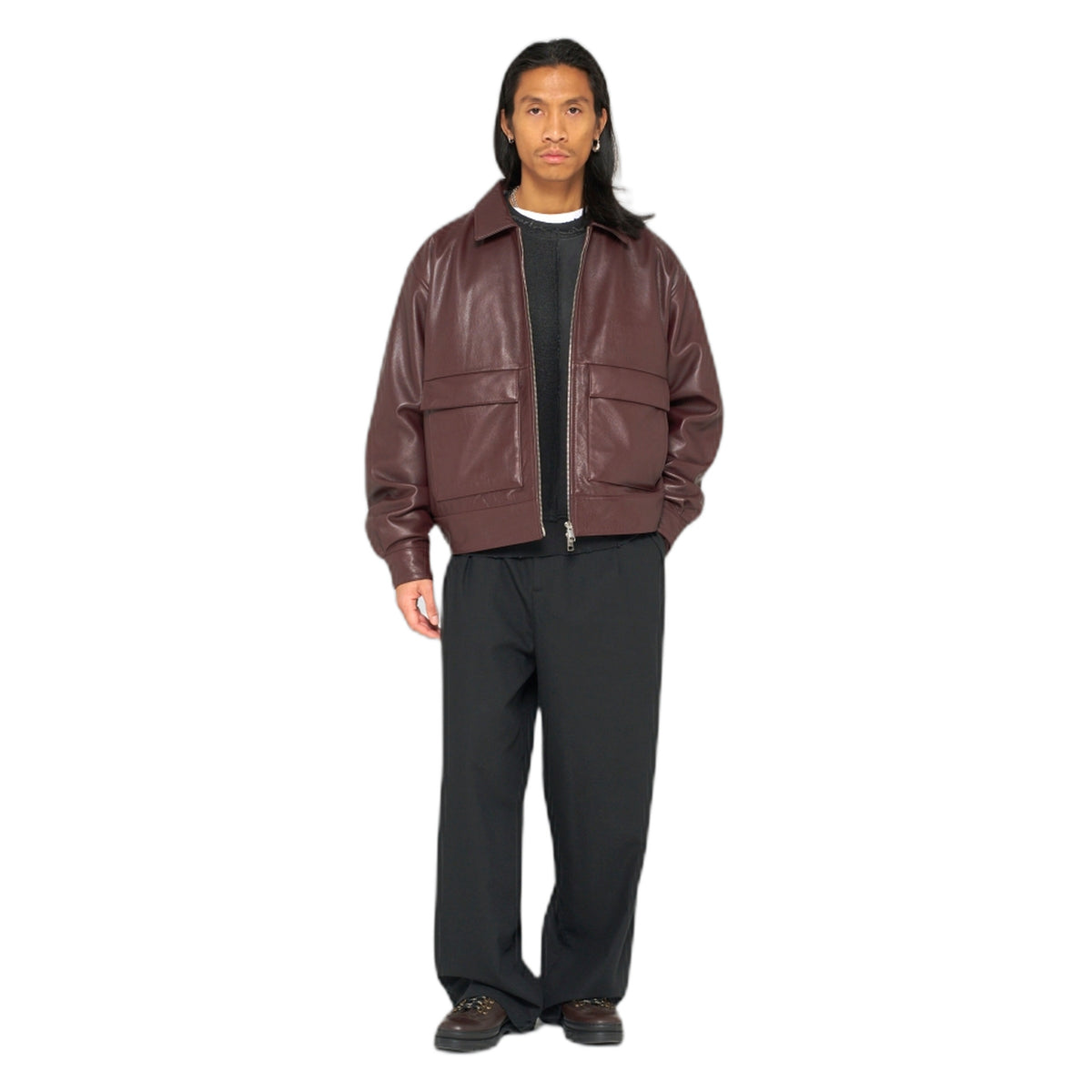Giacca Edwin In Pelle Dogma Jacket - Brown Burgundy