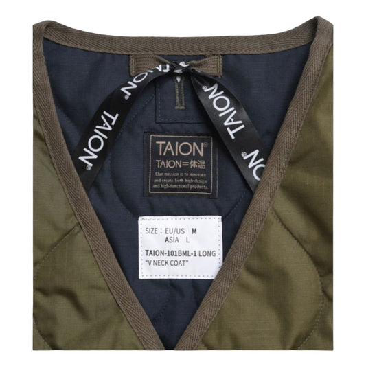 Taion Military V Neck Zip Down Coat - Dark Olive