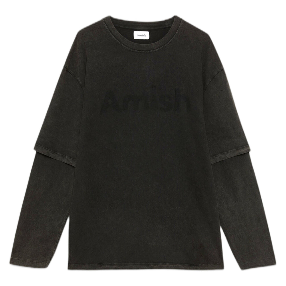 Longsleeve Amish Double Shadow Logo - Pigment Stone Black - T-Shirt di Amish | Francis Concept