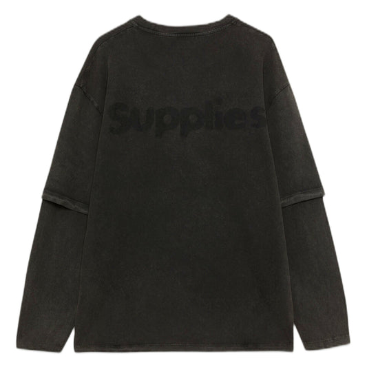 Longsleeve Amish Double Shadow Logo - Pigment Stone Black - T-Shirt di Amish | Francis Concept