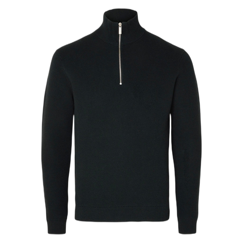 Maglione Selected Homme Dane Ls Knit Structure Half Zip - Black - Maglieria di Selected Homme | Francis Concept