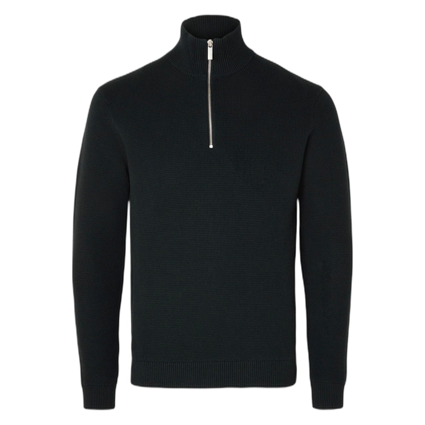 Maglione Selected Homme Dane Ls Knit Structure Half Zip - Black - Maglieria di Selected Homme | Francis Concept