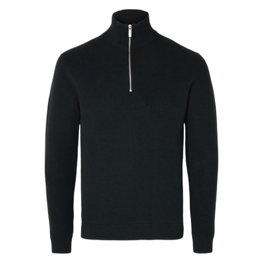Maglione Selected Homme Dane Ls Knit Structure Half Zip - Black - Maglieria di Selected Homme | Francis Concept