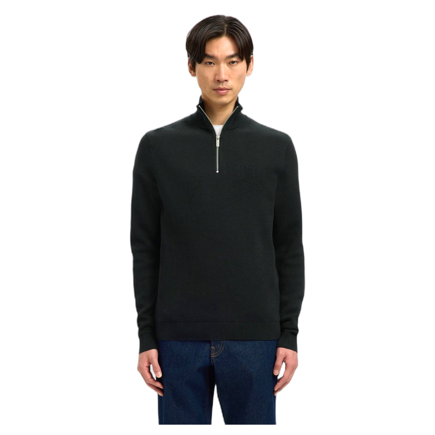 Maglione Selected Homme Dane Ls Knit Structure Half Zip - Black - Maglieria di Selected Homme | Francis Concept