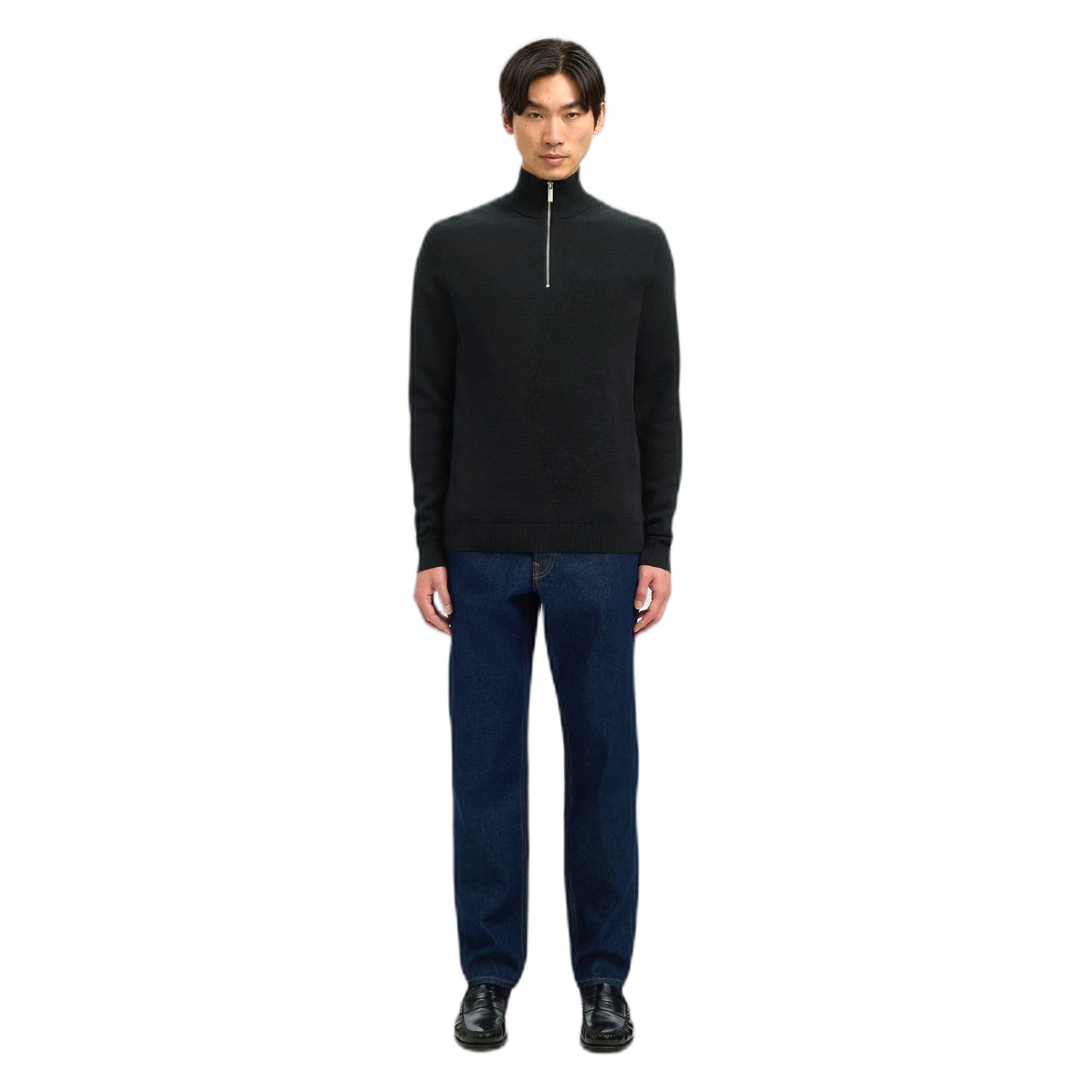 Maglione Selected Homme Dane Ls Knit Structure Half Zip - Black - Maglieria di Selected Homme | Francis Concept