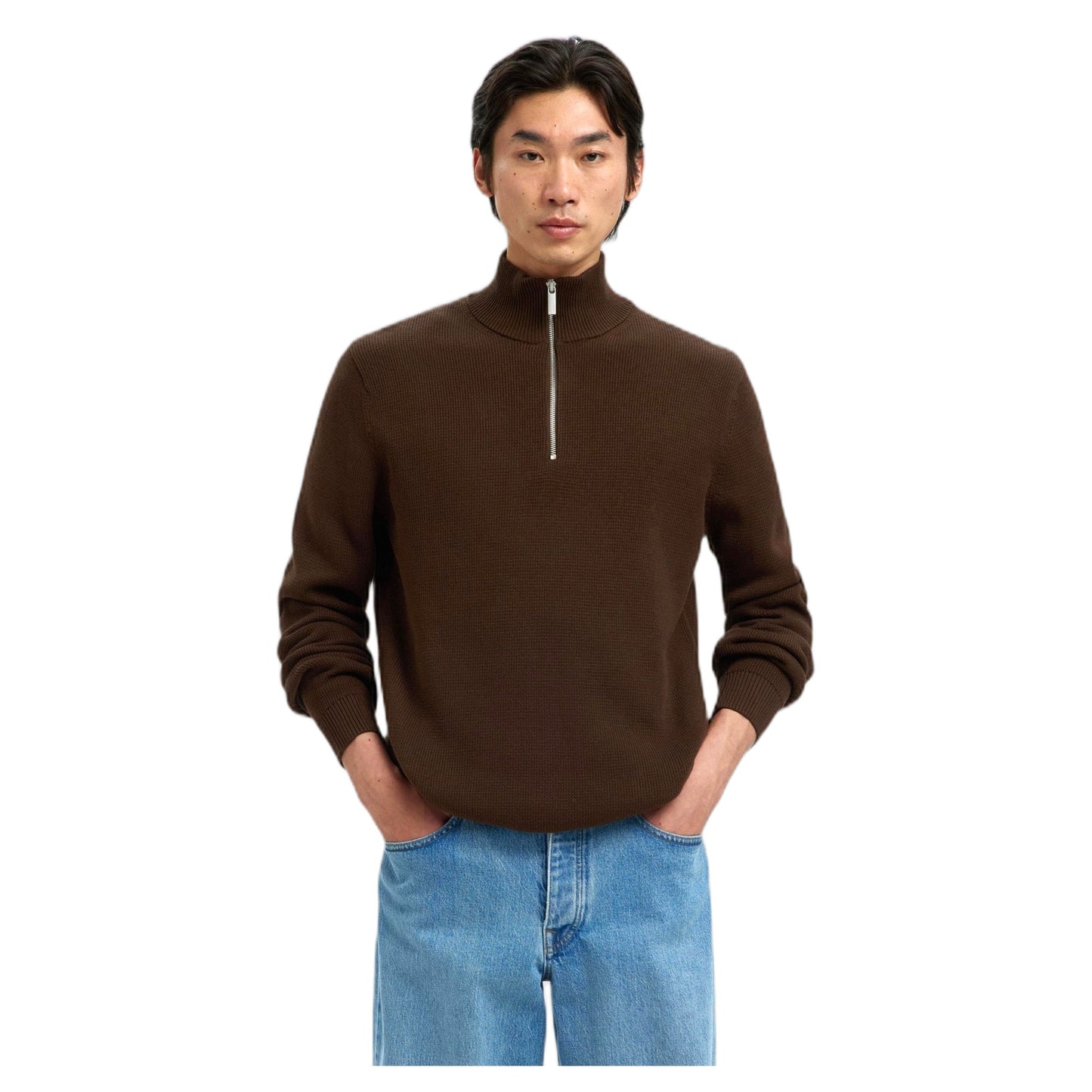 Maglione Selected Homme Dane Ls Knit Structure Half Zip - Marrone - Maglieria di Selected Homme | Francis Concept