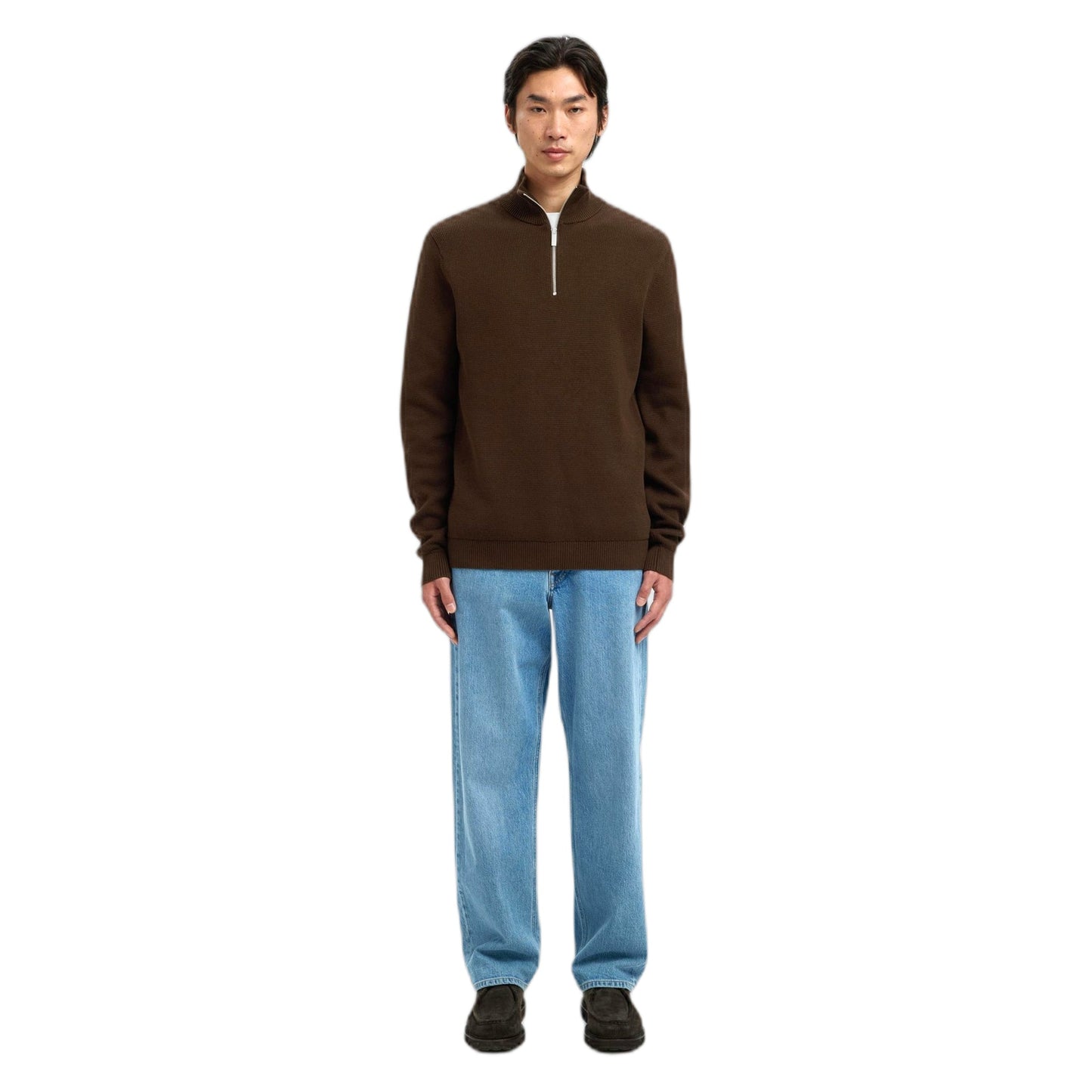 Maglione Selected Homme Dane Ls Knit Structure Half Zip - Marrone - Maglieria di Selected Homme | Francis Concept