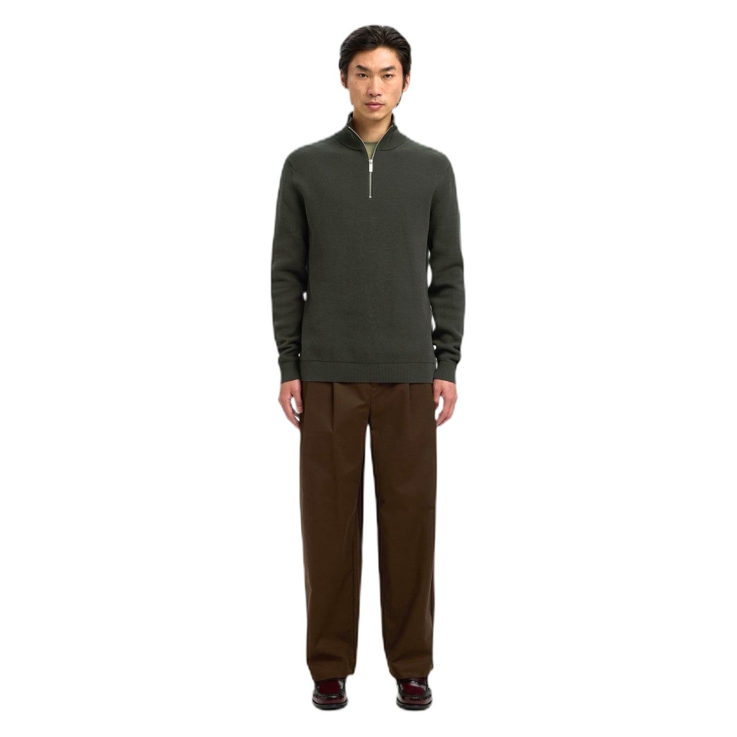Maglione Selected Homme Dane Ls Knit Structure Half Zip - Verde - Maglieria di Selected Homme | Francis Concept