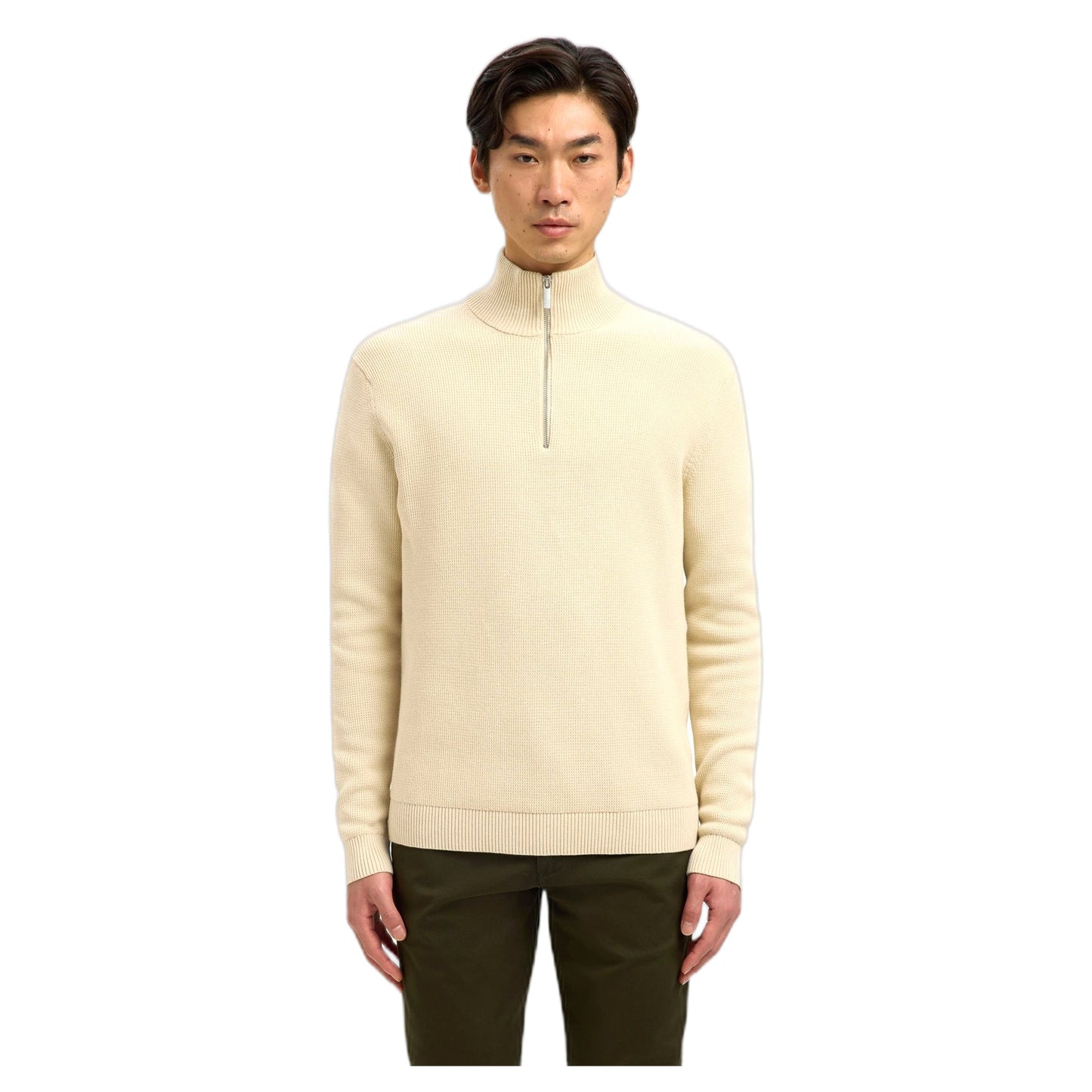 Maglione Selected Homme Ls Knit Structure Half Zip - Oatmeal - Maglieria di Selected Homme | Francis Concept